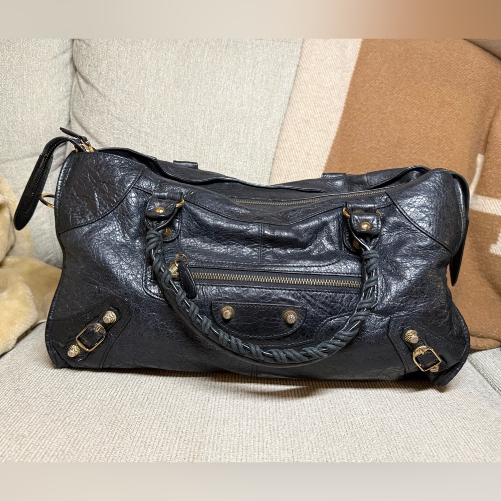 Authentic Balenciaga Part Time in Navy (Giant Gold Hardware Studs)